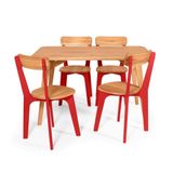 Conjunto De Jantar Mesa Retangular Com 4 Cadeiras Em Madeira Natural Vermelho