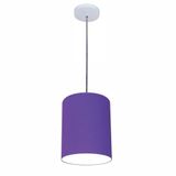 Luminária Pendente Md-4102 Cúpula Em Tecido Cor Roxo Cor Da Canopla Branca E Fio Transparente