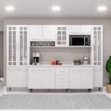 Cozinha Modulada Completa Fidelitá Viena 6 Peças 295cm 15 Portas 3 Gavetas Com Tampo Branco