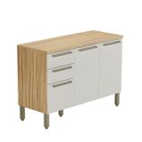 Balcão De Cozinha Com 3 Portas 2 Gavetas E Tampo 100% Mdf Napoli Prime Rio Doce Amendoa-off White