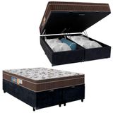 Cama Box Baú Queen Suede Bipartido + Colchão Espuma Orthoface Polar Preto 158x198x69cm