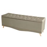 Kit De Cabeceira De Cama Box E Calçadeira Baú Helena King 195 Cm Retro Capitonê Suede Bege Eli Móveis