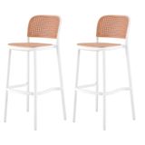 Kit 2 Banquetas Lia Amis Rivatti Em Polipropileno Branco Assento E Encosto Simulando Rattan Bege