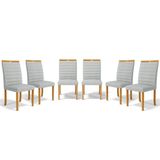 Kit Com 6 Cadeiras Sara Madeira Maciça Estofadas Para Mesa De Jantar Linho Cinza 407
