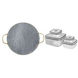 Kit Pedra Para Pizza De Pedra Sabão Com Alças De Cobre + Potes Herméticos De Plástico Com 4 Unidades Electrolux