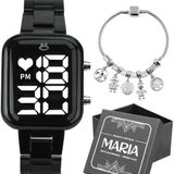 Relogio Digital Feminino Preto + Pulseira Pandora Moda Social Presente Casual Qualidade Premium