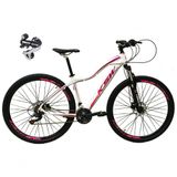 Bicicleta Aro 29 Ksw Mwza 24v Câmbio Shimano Acera K7 Garfo Trava Freio A Disco - Branco/pink/violeta Tam.17