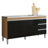 Balcão De Cozinha Com Pia Inox 150cm 3 Gavetas Andréia Amêndoa Preto