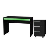 Mesa E Gaveteiro 3 Gavetas Para Escritorio Gamer B29 Preto Verde Novam Preto Verde