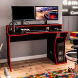 Mesa Gamer Fremont Para 2 Monitores Politorno Preto Com Vermelho