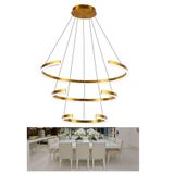 Lustre Pendente 3 Aneis Arco Perfil Luminaria Ajustavel 94w Dourado Sala De Estar Casa