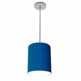 Luminária Pendente Md-4102 Cúpula Em Tecido Azul-marinho Cor Da Canopla Cinza E Fio Transparente