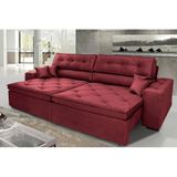 Sofá Austin 2,22m Retrátil, Reclinável Com Molas No Assento E Almofadas, Suede Vinho Cama Inbox