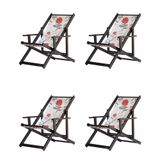 Kit 4 Espreguiçadeiras Dobrável Black Cb-cinza Floral