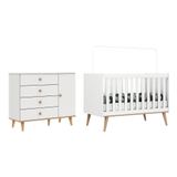 Quarto De Bebê Berço 3 Em 1 Retrô Ludmila Cômoda Com Fraldário Ligia Branco Carolina Baby