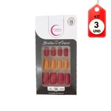 Kit C/03 Fhaces U4035 Unhas Postiças Brilho &amp; Fosco Vinho/dour C/36