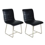 Conjunto 2 Cadeiras Cristal Sala De Jantar Em Couro Preto E Metal Champanhe