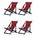 Kit 4 Espreguiçadeiras Dobrável Black Sb-vermelho