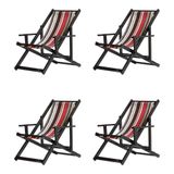 Kit 4 Espreguiçadeiras Dobrável Black Cb-l Marrom-vermelho