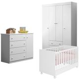 Quarto Infantil Completo Elisa Com Guarda Roupa 4 Portas, Cômoda 1 Porta E Berço 2 Em 1 Branco