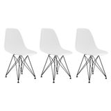 Conjunto 3 Cadeiras Eames Pp Branco Eiffel Base Preta