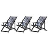 Kit 3 Espreguiçadeiras Dobrável Black Cb-folhas Brancas