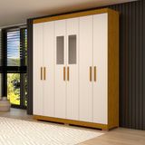 Guarda-roupa Casal 164,10cm 6 Portas 2 Gavetas Com Espelho 100% Mdf Papoulas Espresso Móveis Cinamomo/off White