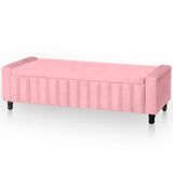 Calçadeira Baú Casal Queen Estofada Alicia Veludo Cor Rosa Bebe