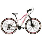 Bicicleta Feminina Aro 29 Ksw Mwza Alumínio 24v Câmbios Shimano Garfo Com Trava No Ombro - Branco/rosa Tam.17