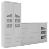 Quarto Infantil Com Guarda Roupa 2 Portas E Cômoda 4 Gavetas E 1 Porta Eloísa - Phoenix Baby