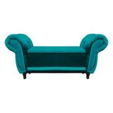 Divã Recamier Com Baú Grécia 1,55 Cm Suede Azul Acetinado