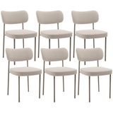 Kit 06 Cadeiras Estofadas Para Sala De Jantar Melina Base Arena L02 Bouclê Creme - Lyam Decor