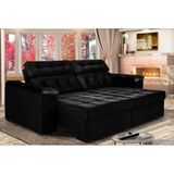 Sofá New Itália 2,72 Mts Retrátil E Reclinável Tecido Suede Preto- Cama Inbox