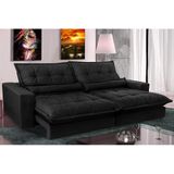 Sofa Retrátil E Reclinável 2,72m Com Molas Ensacadas Cama Inbox Soft Tecido Suede Preto