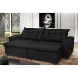 Sofá Montenegro 2,32 Mts Retrátil, Reclinável Com Molas E 2 Almofadas Lombar Tecido Suede Preto