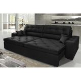 Sofá Austin 2,22m Retrátil, Reclinável Com Molas No Assento E Almofadas, Suede Preto Cama Inbox
