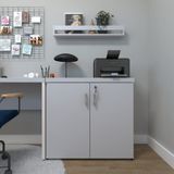 Armário Baixo Com 2 Portas Para Escritório / Home Office Branco/cinza Cristal