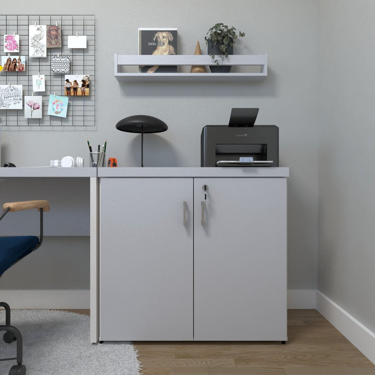 Armário Baixo Com 2 Portas Para Escritório / Home Office Branco/cinza Cristal