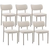 Kit 06 Cadeiras Estofadas Para Sala De Jantar Melina Base Arena L02 Bouclê Cru - Lyam Decor