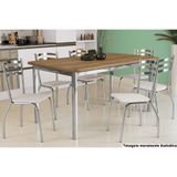 Mesa De Sala Jantar Reno C- Tampo Madeira 160cm + 6 Cadeiras Portugal Cromada - Assento Branco 106 - Kappesberg