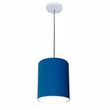 Luminária Pendente Md-4102 Cúpula Em Tecido Azul-marinho Cor Da Canopla Branca E Fio Transparente