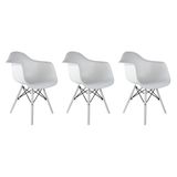 Conjunto 3 Cadeiras Eames Com Braço Branca Pés Em Polipropileno