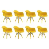 Conjunto 8 Cadeiras Eames Com Braço Amarelo Pés Em Polipropileno