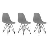 Conjunto 3 Cadeiras Eames Pp Cinza Eiffel Base Preta