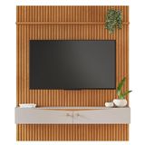 Painel Para Tv Ripado Riso Com Nicho 75 Polegadas Jcm Movelaria Cinamomo Off White 2,07m