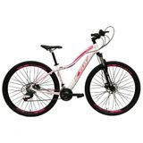 Bicicleta Feminina Aro 29 Ksw Mwza Alumínio 24v Câmbios Shimano Garfo Com Trava No Ombro - Branco/rosa Tam.17