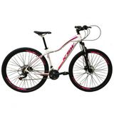 Bicicleta Feminina Aro 29 Ksw Mwza Alumínio 24v Câmbios Shimano Garfo Com Trava No Ombro - Branco/pink/violeta Tam.17