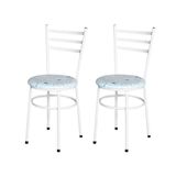 2 Cadeiras Para Mesa Epoxi Branca Assento Estampado Cor:floral Areia