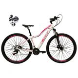 Bicicleta Aro 29 Ksw Mwza 24v Câmbio Shimano Acera K7 Garfo Trava Freio A Disco - Branco/rosa Tam.15
