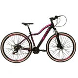 Bicicleta Feminina Aro 29 KSW MWZA Alumínio 24V Câmbios Shimano Garfo com Trava no Ombro - Preto/Rosa Tam. 17